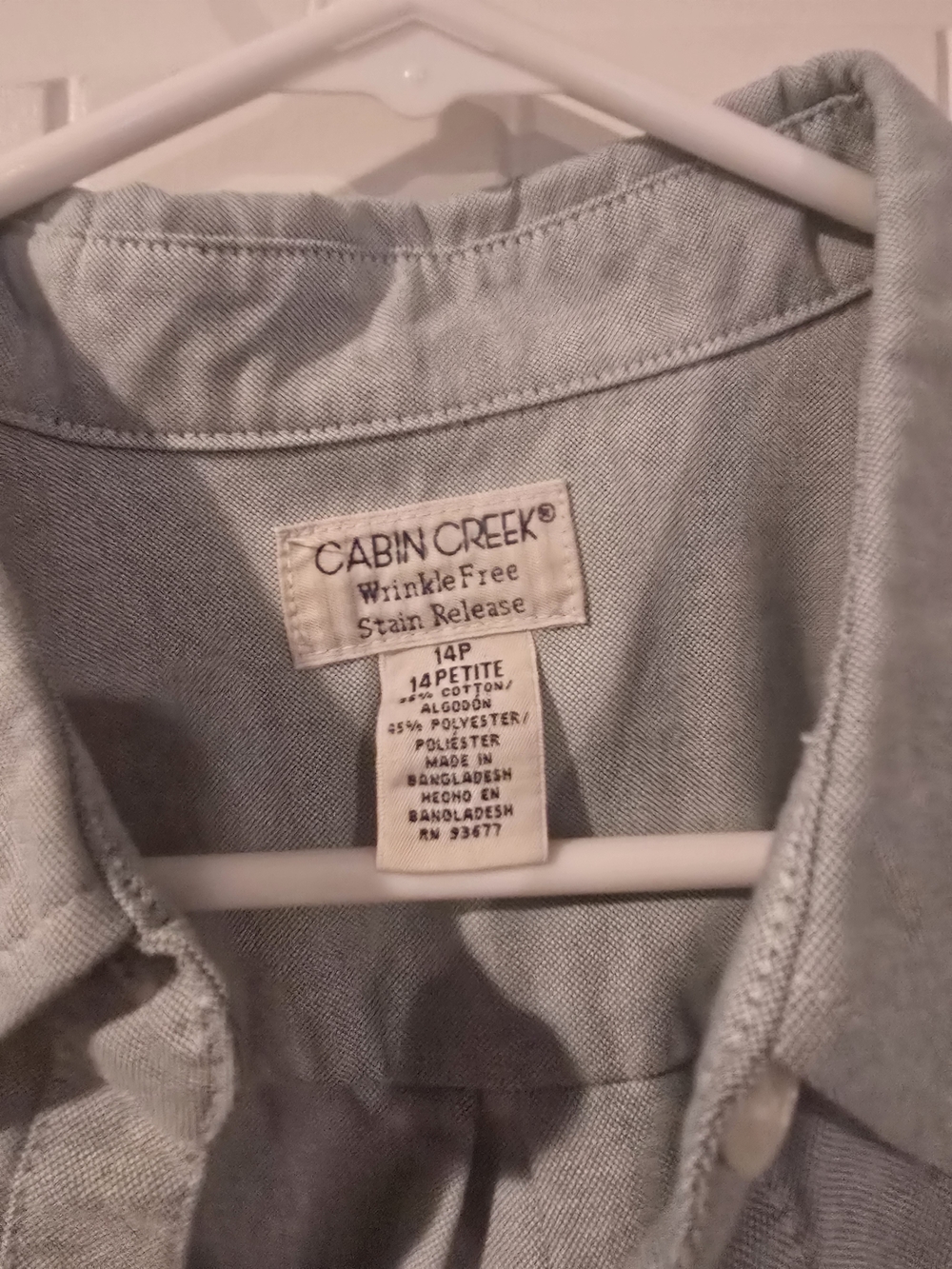 Cabin Creek Oxford Shirt 14P Petite Wrinkle Free Stain Resistant Green - Picture 3 of 4
